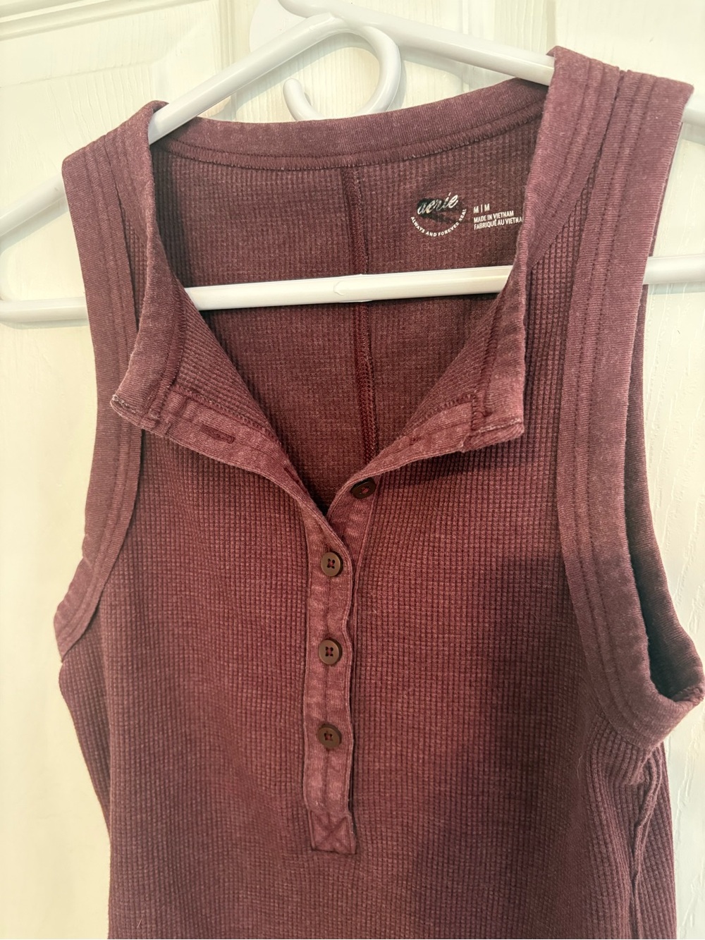 aerie Ribbed Button-Front Tank Top - Burgundy - Picture 2 of 4